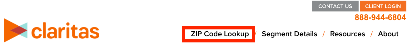 prizm page with the tab for Zip Code Lookup circled in red